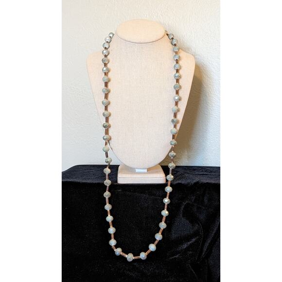 Plunder Designs Wood Smokey Blue Faceted Glass Crystal Bead Long Strand Necklace - Picture 5 of 5